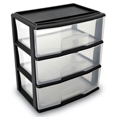 Large Three Drawer Cart Black