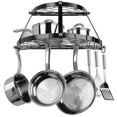 2 Shelf Wallmount Blk Pot Rack